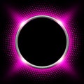 Shiny button with pink halftone, dots pattern around on black background