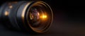 The shiny camera lens reflecting light with a dark background. AI generated image Royalty Free Stock Photo
