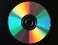 Shiny CD disc on dark backdrop. Optical storage with rainbow holographic effect. Compact disk surface shows colourful data Royalty Free Stock Photo