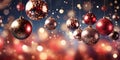 shiny Christmas balls, Christmas tree decorations on a background of fireworks. festive background for Christmas, New Year.