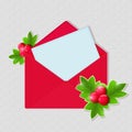 Shiny Christmas Red Envelope with Blank Paper Sheet