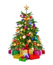 Shiny Christmas tree with gift boxes Royalty Free Stock Photo