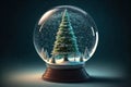 Shiny Christmas Tree In Snow Globe Royalty Free Stock Photo