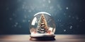 Shiny Christmas Tree In Snow Globe, copy space Royalty Free Stock Photo