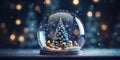 Shiny Christmas Tree In Snow Globe, copy space Royalty Free Stock Photo