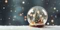 Shiny Christmas Tree In Snow Globe, copy space Royalty Free Stock Photo