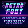 Shiny Chrome Alphabet in 80s Retro Futurism Sci-Fi style. Vector Retro galaxy space font in the style of the 1980 Royalty Free Stock Photo