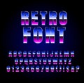 Shiny Chrome Alphabet in 80s Retro Sci-Fi style. Vector Retro galaxy space font in the style of the 1980 holographic