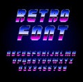 Shiny Chrome Alphabet in 80s Retro Sci-Fi style. Vector Retro galaxy space font in the style of the 1980 holographic