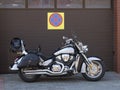 Shiny chrome chopper bike waiting to ride far