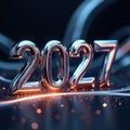 Shiny Chrome 2027 Numbers with Orange and Blue Light Effects Royalty Free Stock Photo