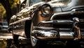 Shiny chrome vintage car reflects American culture and city life generated by AI Royalty Free Stock Photo