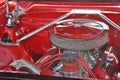 Shiny chromed engine of old red truck Royalty Free Stock Photo