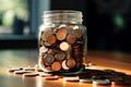 Shiny Coins inside glass jar. Generate Ai Royalty Free Stock Photo