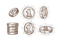 Shiny coins isolated sketches money or cash stack