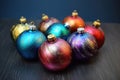 shiny colored Christmas ball bouncing in front of blurred Christmas candle light and unfocused bokeh Royalty Free Stock Photo