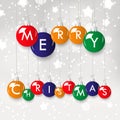 Shiny colorful merry christmas in decoration baubles hanging abstract stars background eps10