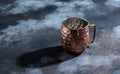 Shiny copper Moscow Mule mug with handle. Hammered Vintage Copper Mug