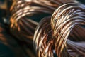 Shiny copper wire coils, raw materials for the metallurgical industry Royalty Free Stock Photo