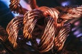 Shiny copper wire coils, raw materials for the metallurgical industry Royalty Free Stock Photo