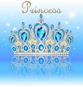 shiny crown tiara with precious stones and the inscription princess and reflection