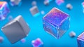 Shiny cubes on blue background, a stunning visual display of geometric shapes and light Royalty Free Stock Photo