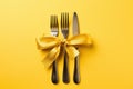 Shiny Cutlery set ribbon. Generate Ai