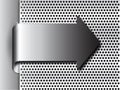 Shiny 3d bent chrome metal arrow on steel plate with holes