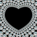 Shiny diamond heart frame on black background