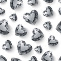 Shiny diamond hearts on white background seamless