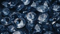 Shiny diamonds brilliants gemstones on dark background. Blue Diamonds crystal jewel light reflect texture background