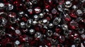 Shiny diamonds brilliants gemstones on dark background. Red and white Diamonds crystal jewel light reflect texture background