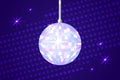 Shiny disco ball on dark blue background. Glowing colorful discoball. Night club party equipment. Luminous mirror ball