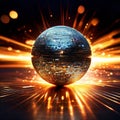 Shiny disco ball gold and colorful with bokeh background Royalty Free Stock Photo