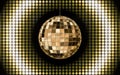 Shiny disco ball with golden light background, 3d rendering Royalty Free Stock Photo