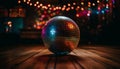 Shiny disco ball illuminates vibrant dance floor at nightclub party generated by AI