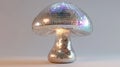 Shiny disco ball mushroom sculpture on soft background