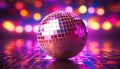 Shiny disco ball reflects vibrant nightlife celebration generated by AI