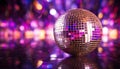 Shiny disco ball reflects vibrant nightlife celebration generated by AI