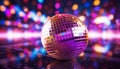 Shiny disco ball reflects vibrant nightlife dancing generated by AI