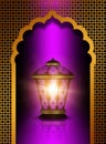 Shiny diwali lantern over violet background