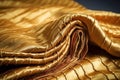 Shiny draping satin fabric in golden yellow hue. Neural network AI generated