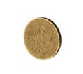 Shiny euro cent coin on white Royalty Free Stock Photo