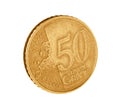 Shiny euro cent coin on white