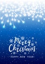 Shiny fireworks on blue starry background - vertical greeting card for Christmas and New Year holiday design Royalty Free Stock Photo