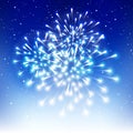Shiny fireworks on blue starry nught sky - festive background for Holidays design Royalty Free Stock Photo