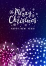 Shiny fireworks on color starry sky background - vertical greeting card for Christmas and New Year holiday design Royalty Free Stock Photo