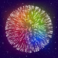 Shiny fireworks on rainbow starry sky background for holiday design