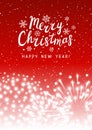 Shiny fireworks on red starry background - vertical greeting card for Christmas and New Year holiday design Royalty Free Stock Photo