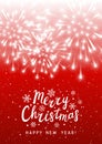 Shiny fireworks on red starry background - vertical greeting card for Christmas and New Year holiday design Royalty Free Stock Photo